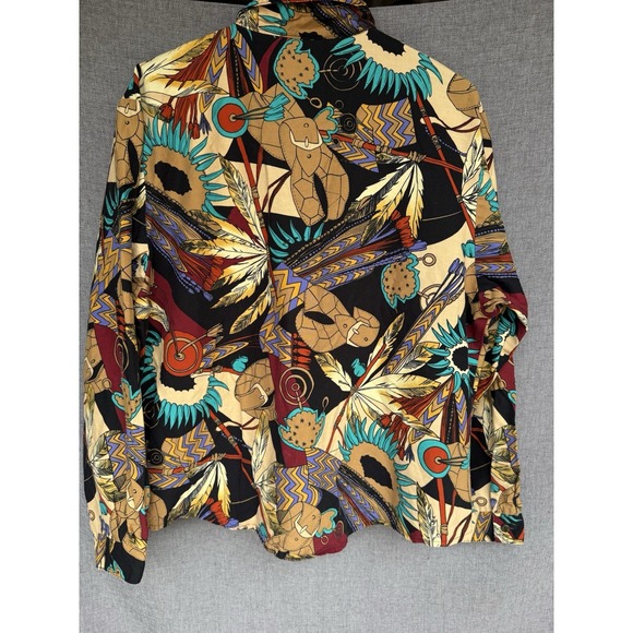 VTG Roughrider By Circle T Native American Feathers Country Western Keyhole Top - Picture 9 of 9